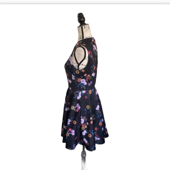 Bebe Black Floral Fit & Flare Dress - Picture 2 of 12
